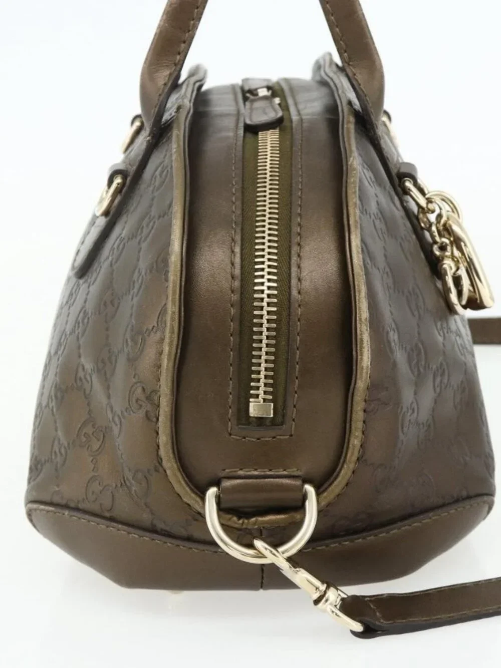 GUCCI GG Canvas Guccissima Hand Bag Leather 2way Brown Gold 269955 Auth mr2307